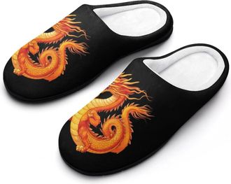 Generic Chinese Dragon Womens Cotton Slipper Comfortable Cozy Plush Slippers Anti-Skid Indoor House Closed Toe Shoes