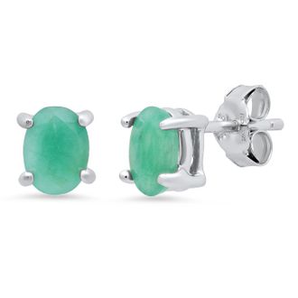MAX + STONE Sterling Silver 5mm Gemstone Oval Stud Earrings with Push Backs