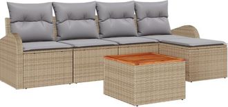 vidaXL Garden Sofa Set 6 pcs Beige Poly rattan Vidaxl