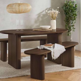 Birlea Axel Oval Fluted Dining Table With 2 Benches in Brown