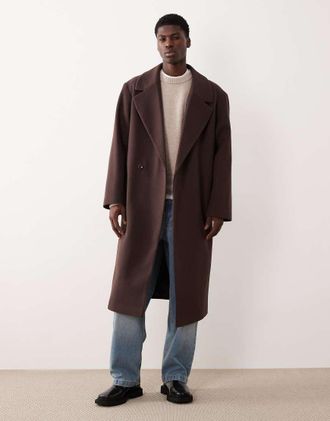 Asos Cappotto taglio lungo marrone scuro effetto lana