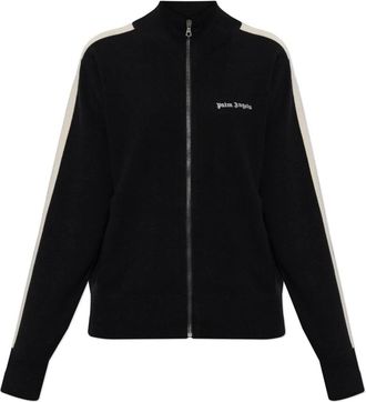 Palm Angels Turtleneck Cardigan met Geborduurd Logo - Dames - Vesten - Zwart - S - Wol - Truien & Vesten