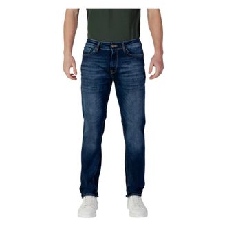 Jack & Jones Jeans, Heren, Blauw, W32 L34, Katoen, Blauwe Katoenen Stretch Jeans met Rits