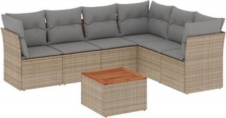 vidaXL Juego De Sof&aacute;s Jard&iacute;n Con Cojines Beige Mezcla 7 Pzas Rat&aacute;n Pe Vidaxl