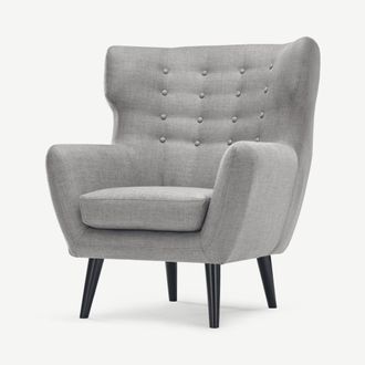 MADE.COM Kubrick fauteuil met gevleugelde rugleuning, parelgrijse stof