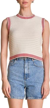 endless rose Ribbed Border Sweater Tank in Cream/Red at Nordstrom, Size X-Small