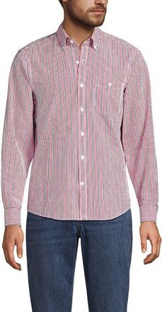 Lands End Long Sleeve Seersucker Shirt in Compass Red/navy Stripe at Nordstrom, Size Xx-Large