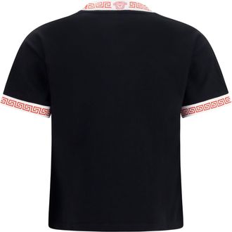 Versace Womens T-Shirt With Greca Details Black Cotton T-Shirts And Polos