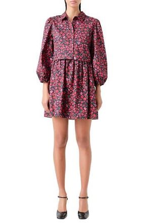 English Factory Floral Mini Shirtdress in Black/Pink/Red at Nordstrom Rack, Size Large