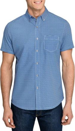 W.R.K Slim Fit Micro Square Reworked Short Sleeve Button-Down Shirt in Navy at Nordstrom, Size Xx-Large