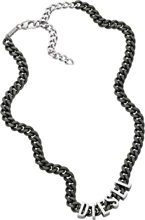 Diesel logo-lettering chain necklace - men - stainless steel/Steel - One Size - Black