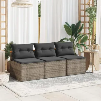 vidaXL Sof&aacute; De Jard&iacute;n Sin Reposabrazos 2 Uds Con Cojines Rat&aacute;n Pe Gris Vidaxl