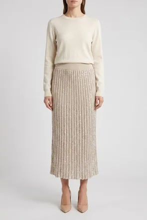 Brunello Cucinelli Light Beige Pleated Skirt, Size Medium