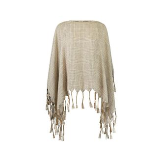 Brunello Cucinelli Brunello Cucinelli, Capes, female, Beige, Size: ONE SIZE Prince of Wales Fringed Poncho