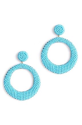 Deepa Gurnani Asta Beaded Hoop Drop Earrings in Turquoise at Nordstrom