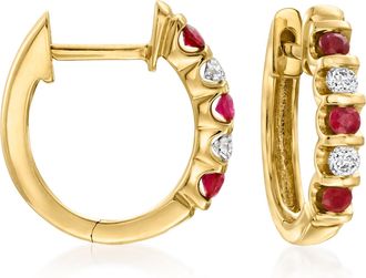 Ross-Simons Ruby and. Diamond Huggie Hoop Earrings in 14kt Yellow Gold
