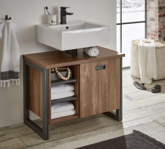 HOME AFFAIRE Waschbeckenunterschrank »Detroit, Waschtisch mit Apothekergriff, Badschrank im Industrialdesign« Eiche Dekor, mit offenen Fächern & Stauraum, Breite 8