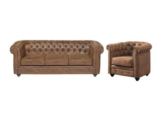 VENTE-UNIQUE.COM Microfibra 4 plazas marr&oacute;n 205x88cm