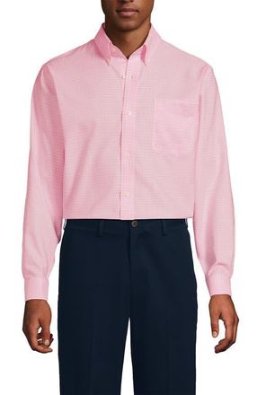 Lands End Big and Tall No Iron Supima Oxford Dress Shirt in Sea Salt Pink Plaid at Nordstrom, Size 15.5 - 33