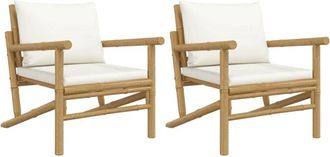 vidaXL Vidaxl - Sillas de jardín de bambú 2 unidades con cojines blanco crema