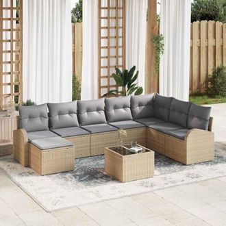 vidaXL Vidaxl - Conjunto De Sof&aacute; De Jard&iacute;n Con Coj&iacute;n 9 Pcs Beige Polirat&aacute;n