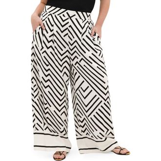 City Chic Linear Wide Leg Pants in Linear Bdr at Nordstrom, Size Xxxs