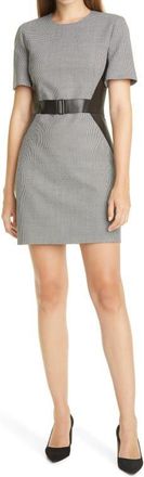 Judith & Charles Barcelona Leather Detail Houndstooth Dress in Black at Nordstrom, Size 14