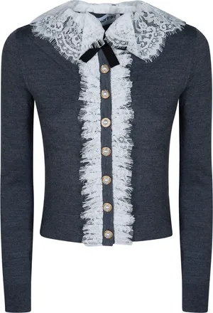 Self Portrait Grey Lace Collar Knit Cardigan