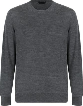 Tom Ford Merino Wol Trui met Ronde Hals - Heren - Ronde hals truien - Grijs - XL - Wol - Truien & Vesten