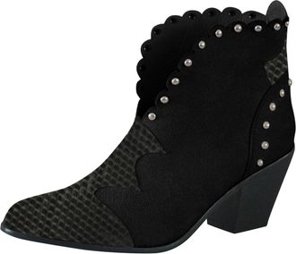 Generic Winter Retro Serpentine Fashion Womens Pointed Toe Ankle Boots with Zipper Closure and Chunky High Heel for Comfortable Daily Wear (Black, 5)