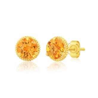MAX + STONE 14k Yellow or White Gold 6mm Roped Halo Gemstone Round Stud Earrings