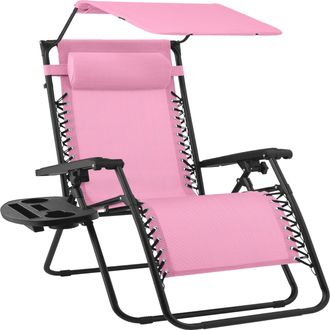 Best Choice Products 30 Extra Wide Folding Zero Gravity Patio Lounge Chair w/Adjustable Canopy Shade - Carnation