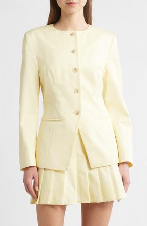 French Connection Sabine Slim Fit Stretch Cotton Twill Jacket in Cornsilk Yellow at Nordstrom Rack, Size 10