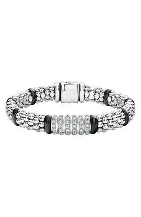 Lagos Black Caviar Diamond 6-Link Bracelet in Silver/Black Ceramic/Diamond at Nordstrom, Size 7 In