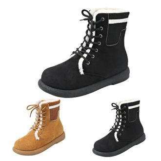 Generic Lace-Up Ankle Boots for Women Suede Thickened Warm Faux Fur Lined Boots Winter Insulated Mid-Calf Booties Ladies Outdoor Casual Non Slip Combat Boot B