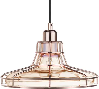 Beliani L&aacute;mpara Colgante De Vidrio &Aacute;mbar 117 Varillas Cobre Pantalla Doble Moderna Torre