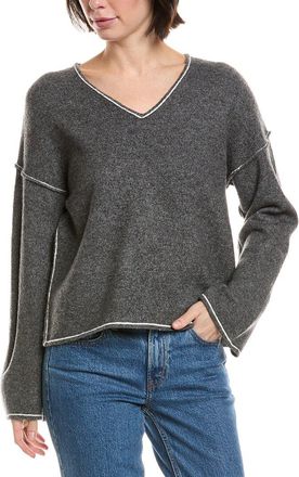 Vince Camuto V-Neck Contrast Crochet Sweater