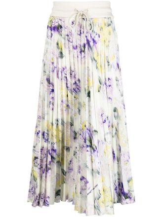 Off-white drawstring pleated skirt - Green