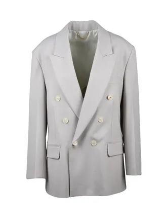 Victoria Beckham Double-Breasted Virgin Wool Jacket with Wide Belt Detail