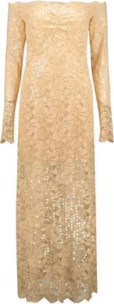 Paco Rabanne Maxi Dresses, female, Beige, Size: M Elegant Lace Maxi Dress
