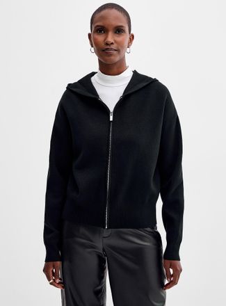 Contemporaine Womens Soft knit zippered hooded Cardigan Sweater