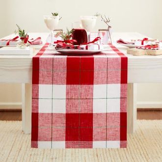 Solino Home Linen Table Runner for Dining Table, Holiday and Everyday Table Decor - Very Merry Plaid at Nordstrom, Size Xx-Small