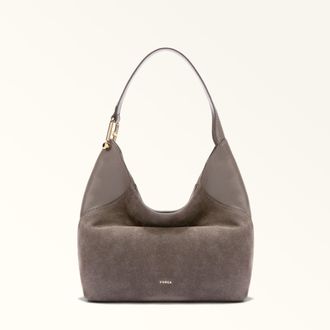 Furla Lara Borsa A Spalla M Toni Urban Gray Grigio Camoscio + Pelle Di Vitello Granata Donna