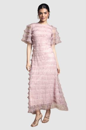 Oasis Sequin Ruffle Detail Maxi Dress in Pink at Nordstrom, Size 10