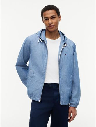 Tommy Hilfiger Mens Chambray Hooded Zip Jacket - Blue - XXL