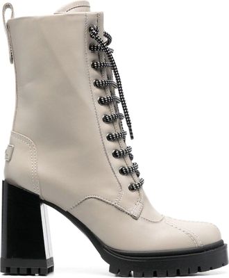 Furla Grey Climb High Block Heel Hiking Leather Ankle Boots