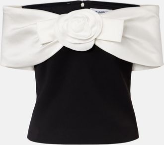 Self Portrait Floral-appliqu&eacute; off-shoulder cr&ecirc;pe top