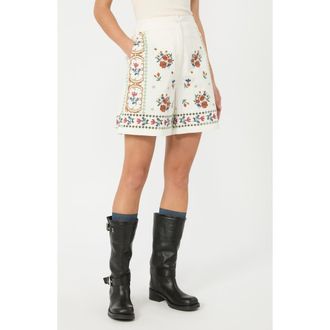 Max Mara Dobice Floral Embroidered Cotton Shorts in White at Nordstrom, Size 10