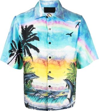 Philipp Plein graphic-print silk shirt - men - Silk - S - Blue