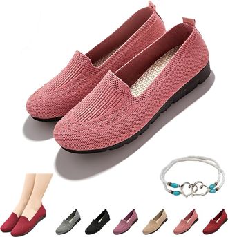 Generic Womens Orthopedic Knit Comfort Loafers-Slip-Resistant Walking Shoes, Womens Mesh Loafers Shoes Breathable Slip-ons (Pink,6.5)